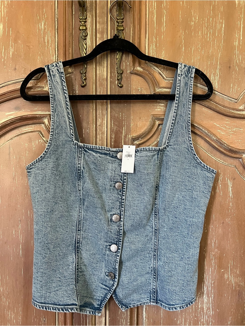 NWT GAP Denim Corset Top Large Button Front Square Neck Light Wash Vest - Picture 3 of 7